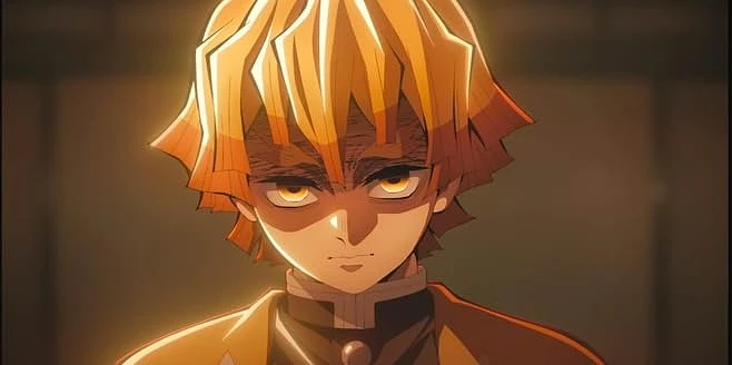 《鬼滅之刃劇場版 無限城篇》一半是經費燃燒,另一半是眼淚燃燒 14 《鬼滅之刃劇場版 無限城篇》中的角色我妻善逸,眼神嚴肅銳利地凝視前方,與平時的形象形成強烈對比。