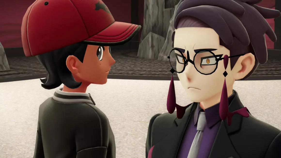 《寶可夢傳說 Z-A》推?不推?一個衝動,意外撞進一場瑕不掩瑜的派對 23 寶可夢傳說Z-A的遊戲截圖,遊戲主角與NPC「烏羽」面對面對峙,烏羽戴著造型獨特的眼鏡,表情嚴肅且充滿壓迫感。