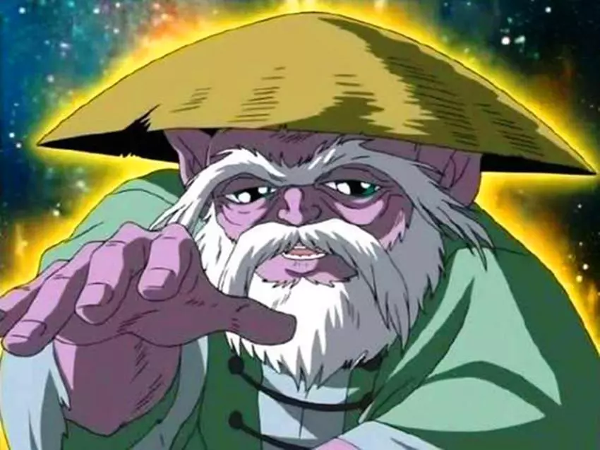 《聖鬥士星矢》回憶:一半是粉紅色的鎖鏈幻想,另一半是燃燒殆盡的辦公室小宇宙 22 《聖鬥士星矢》中的天秤座黃金聖鬥士童虎,呈現為坐在五老峰上的老師傅樣貌,他有著白色長鬚,戴著斗笠,眼神充滿智慧。